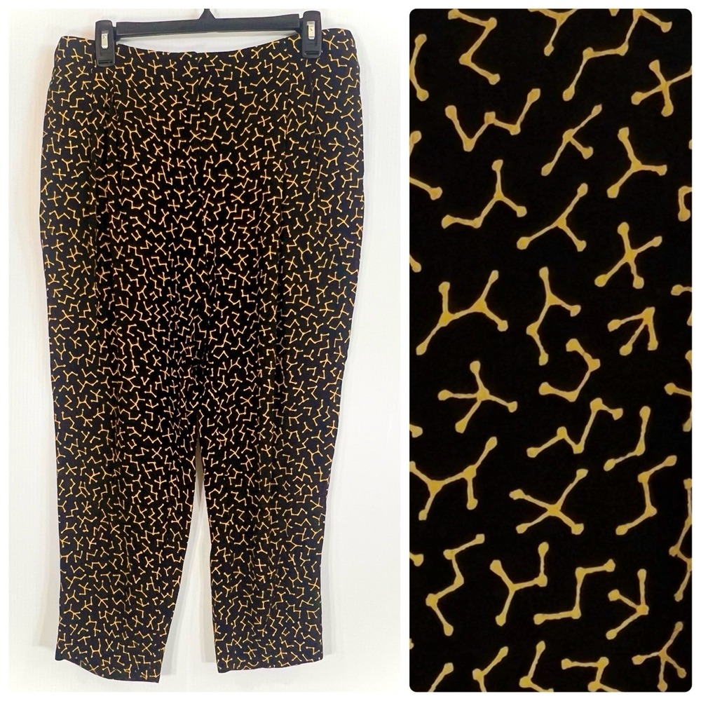 BIMBA Y LOLA Cropped Pants Size 40 EU 8 US Black Yellow Geometric Print Pockets